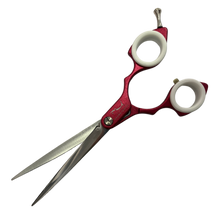Load image into Gallery viewer, Shernbao Shark Teeth Straight Asian Fusion Scissors - 6.5&quot; Red