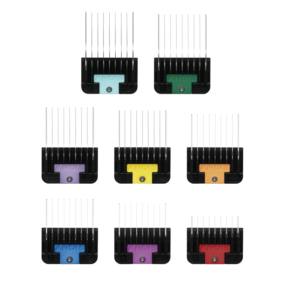 Andis Universal Attachment Combs
Stainless Steel Guide Combs
8-Piece Attachment Comb Set
Andis Clipper Combs 24845
Metal Grooming Comb Set
Universal fit clipper combs
Andis #10 #30 blade combs
Color-coded guide combs
Professional pet grooming accessories
Smooth cutting attachment combs
Grooming clipper guard sizes