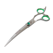 Load image into Gallery viewer, professional dog grooming shears 
pet grooming scissors
curved scissoring shear for groomers
high end pet grooming scissors
stainless steel dog grooming shears
professional pet finishing scissors 
Japanese style dog grooming shears
heavy duty dog scissoring shears
long straight pet grooming scissors
Micro serrated straight grooming shear Geib
Geib Wakizashi 8.5 curved poodle shear