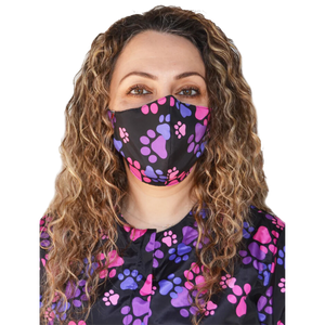 Ladybird Line Mask - Pink & Purple Paw Print design, hair repellent material, protects against fur, dust, debris