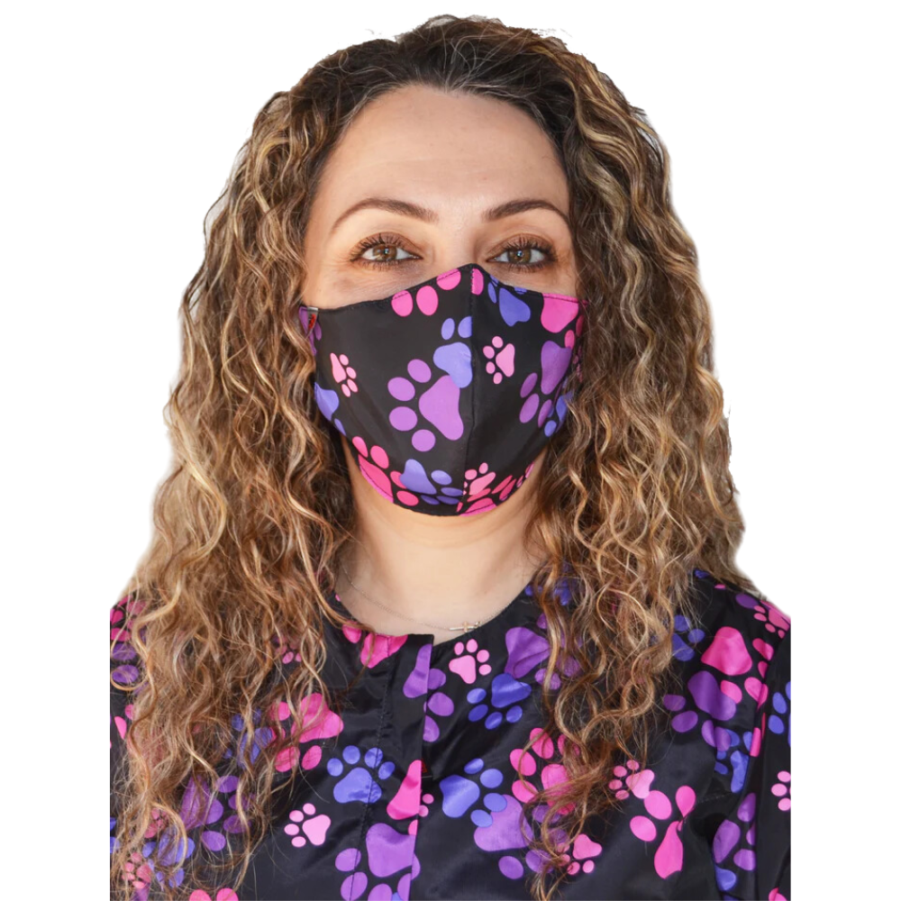 Ladybird Line Mask - Pink & Purple Paw Print design, hair repellent material, protects against fur, dust, debris