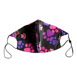 Ladybird Line Mask - Pink & Purple Paw Print design, hair repellent material, protect against fur, dust and debris