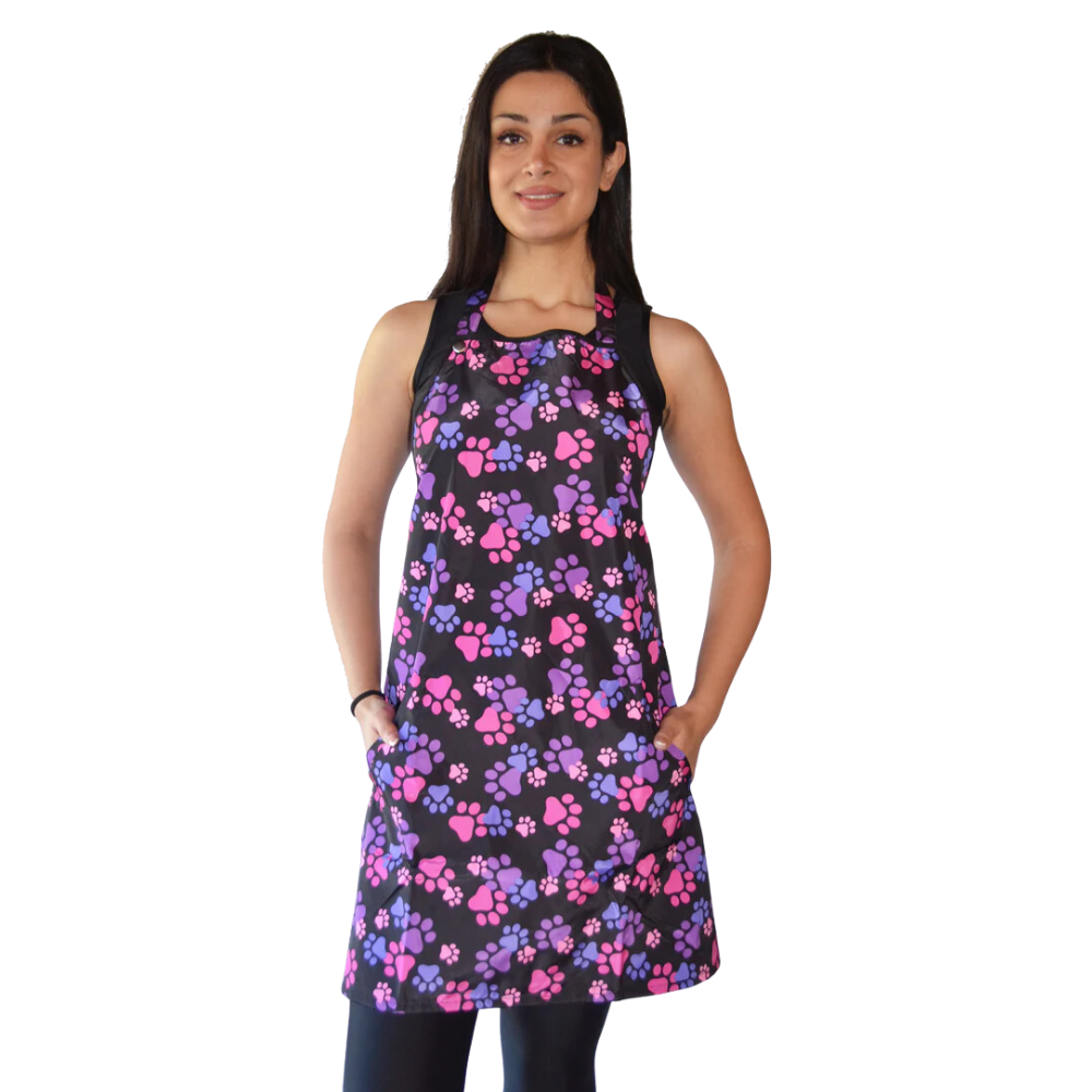 Ladybird Line Apron - Pink and Purple Paw Print