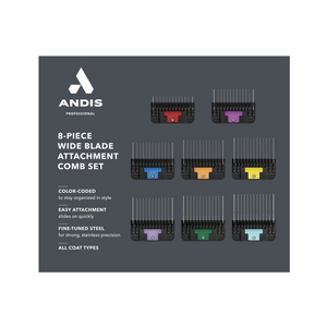 Andis Stainless Steel Wide Blade Comb Set 8 Pack + Container - 3mm to 2.5cm