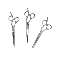 Load image into Gallery viewer, home dog grooming kit NZ
pet scissors set for dog owners
beginner dog grooming shears 
complete pet grooming scissors set
affordable dog grooming shears 
7 inch pet scissoring set
DIY dog coat trimming scissors
dog grooming scissors with comb and case
home pet hair cutting tools NZ
all in one dog grooming set