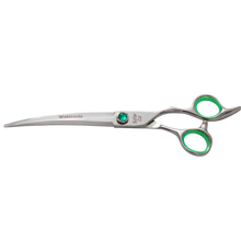 Load image into Gallery viewer, Geib Buttercut Wakizashi 8.5 inch curved shear
Geib Wakizashi stainless 8.5 curve scissors
Professional curved dog grooming shears
Micro serrated curved pet scissoring shear
Ball bearing pivot curved dog scissors 
Geib Wakizashi 8.5 curved poodle shear
Ergonomic offset curved grooming scissors 
Japanese steel curved pet grooming 