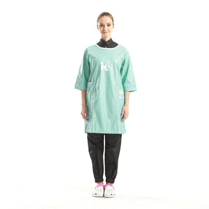 Shernbao Grooming Smock Apron with Short Sleeves - Turquoise