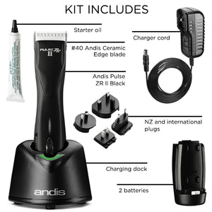 Andis Pulse ZR II Cordless Vet Pack - #40 blade - with 2 Batteries and Case