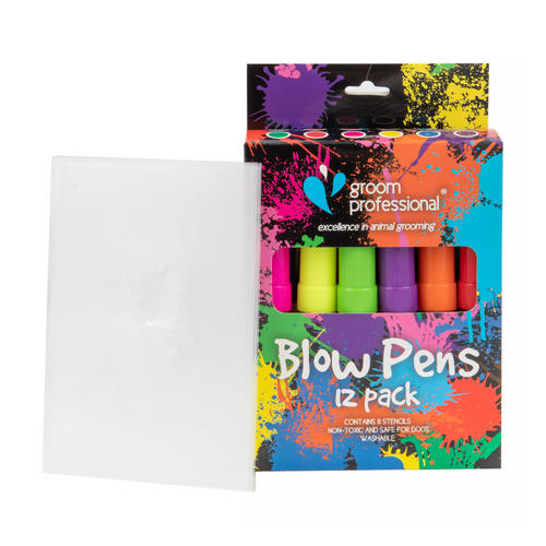 Groom Professional Creative Blow Pens - 12 Pack With Stencils